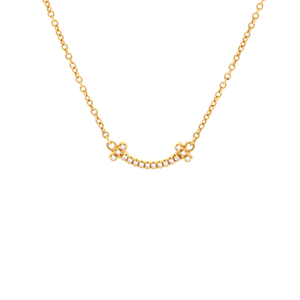 Tiffany & Co. Mini T Smile Pendant Necklace 18K Yellow Gold with Diamonds